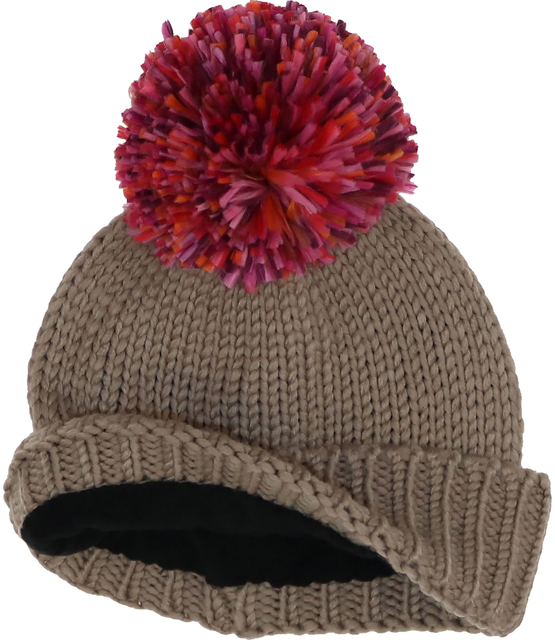 Knit Cuff Hat with Pompom & Fleece Lining