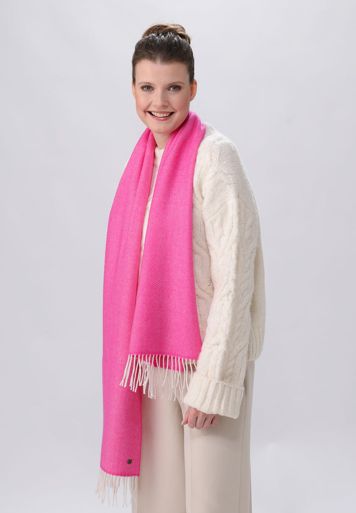 Solid Wool Twill Scarf with Contrast Fringe