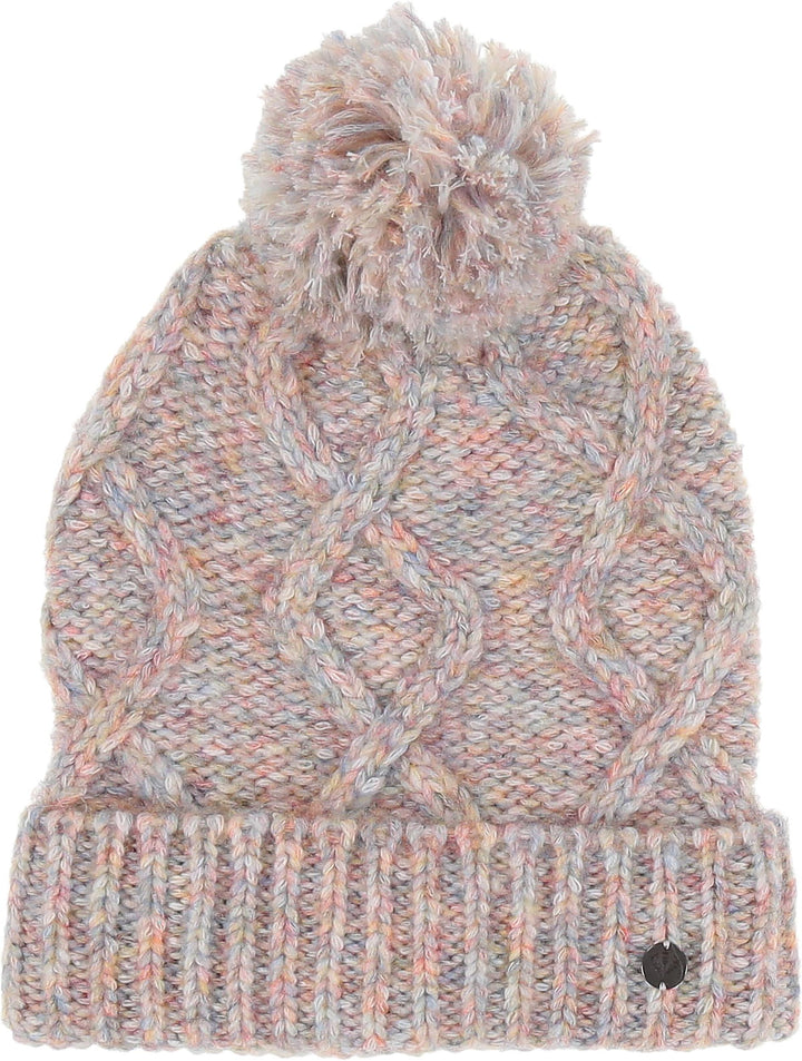 Mélange Cable Knit Cuff Beanie with Pompom