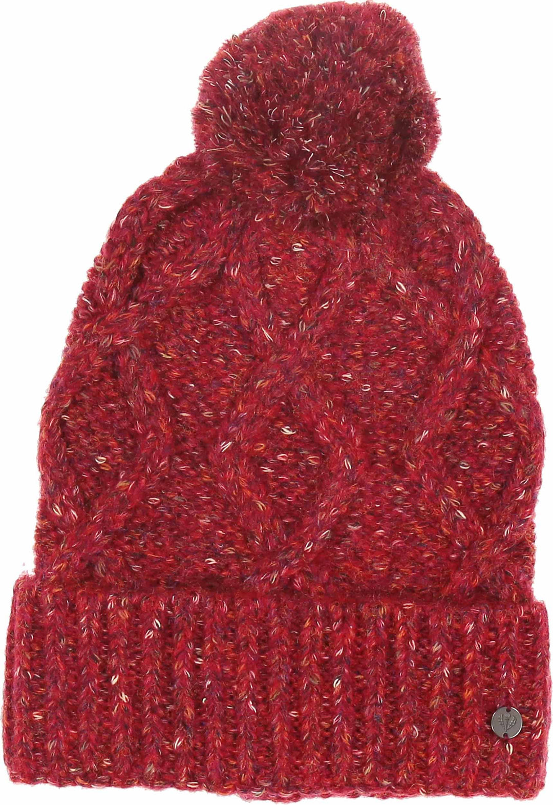 Mélange Cable Knit Cuff Beanie with Pompom