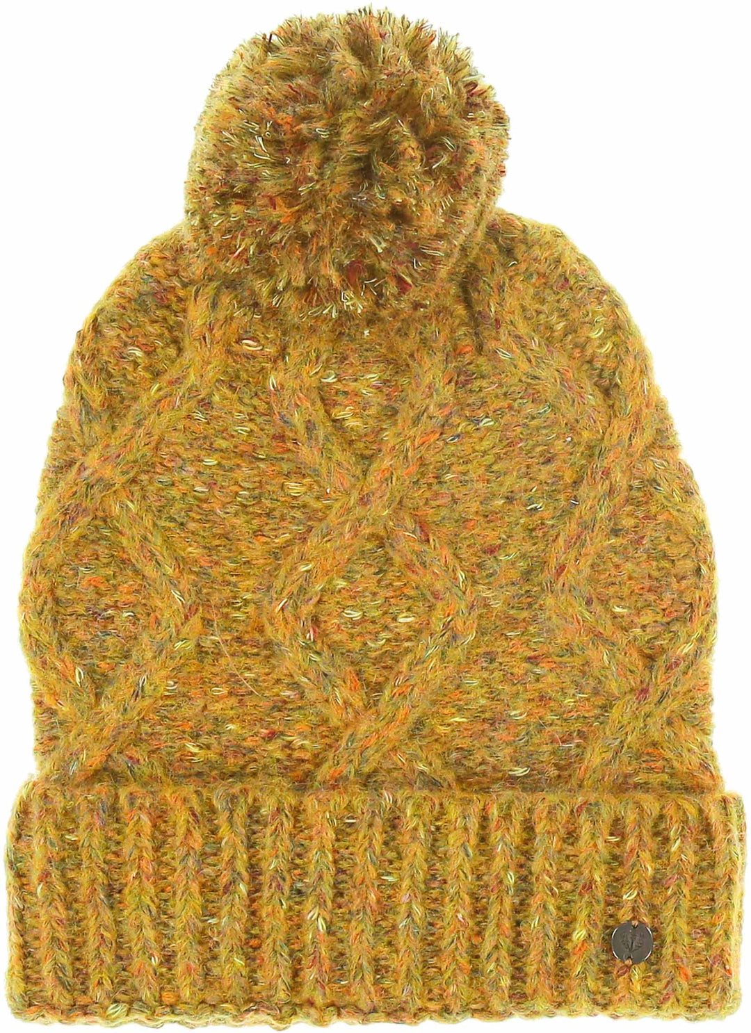 Mélange Cable Knit Cuff Beanie with Pompom