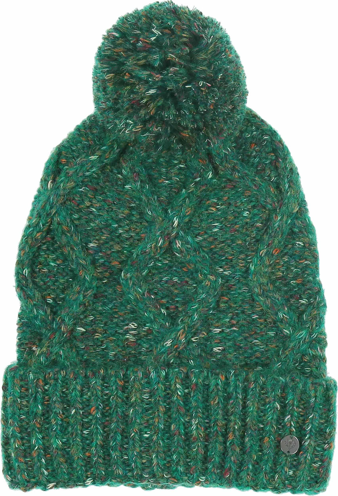 Mélange Cable Knit Cuff Beanie with Pompom