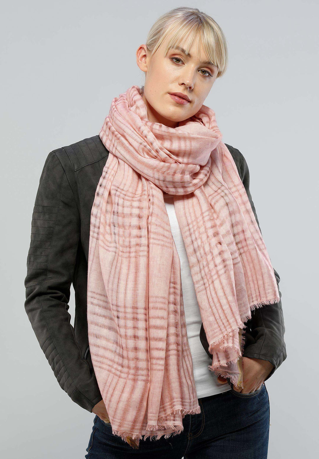 Open Plaid Weave Solid Polyester Wrap Scarf